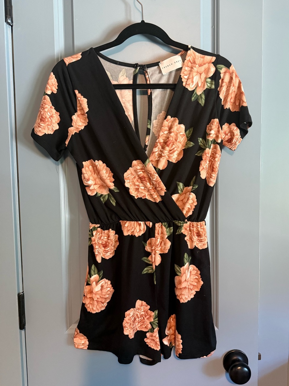 French Grey Black Floral Romper